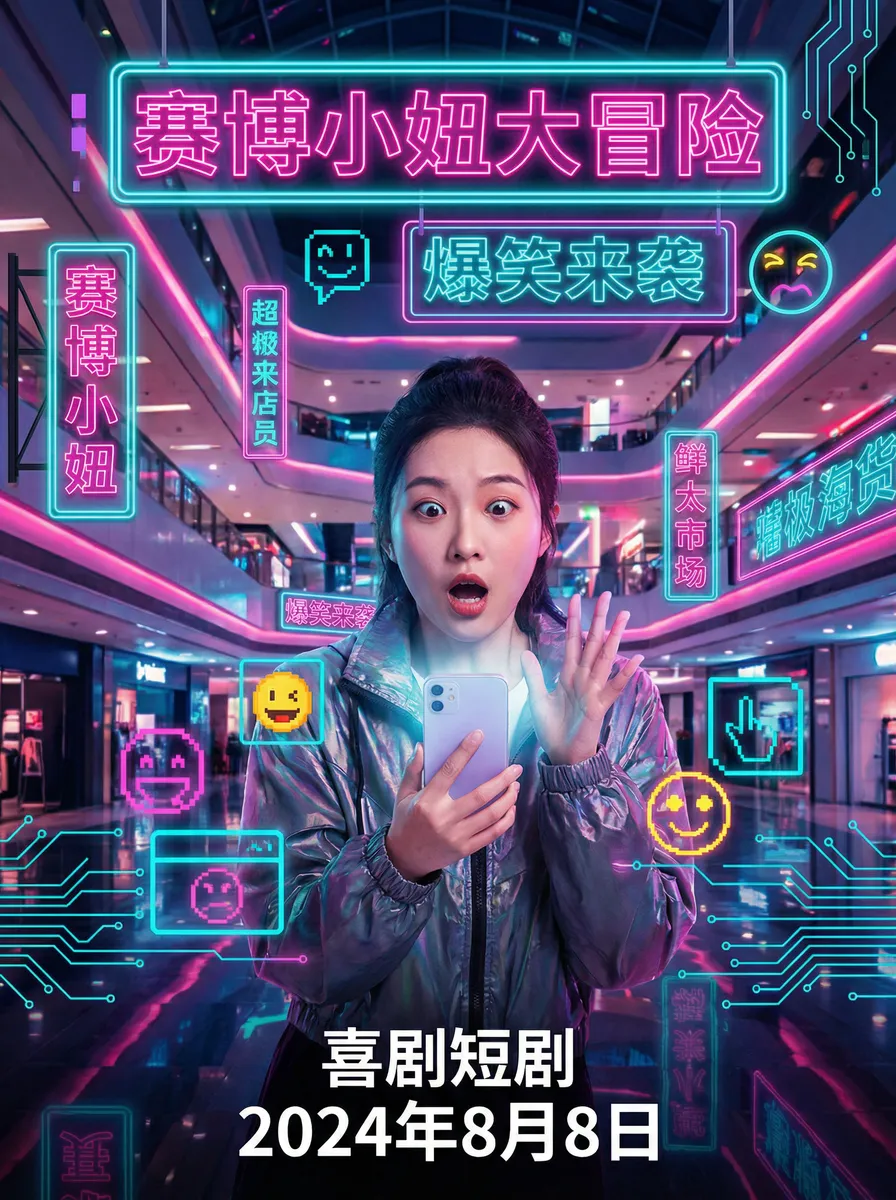 大屏的智能手机 搞笑喜剧短剧 - 赛博小妞大冒险海报